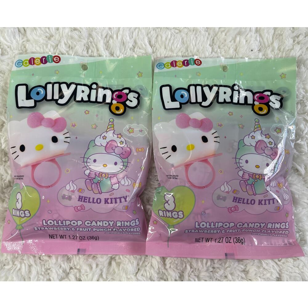Hello Kitty LollyRings Candy Ring Lollipops 1.27oz Bag Lot of 2 bags